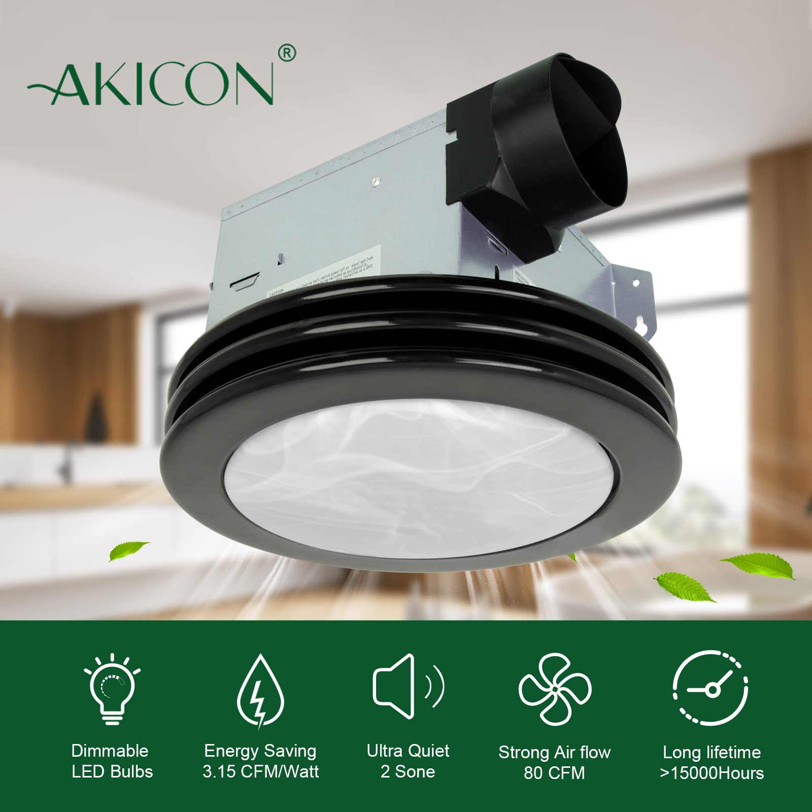 Akicon vent in bathroom, basement, or laundry room scenario.