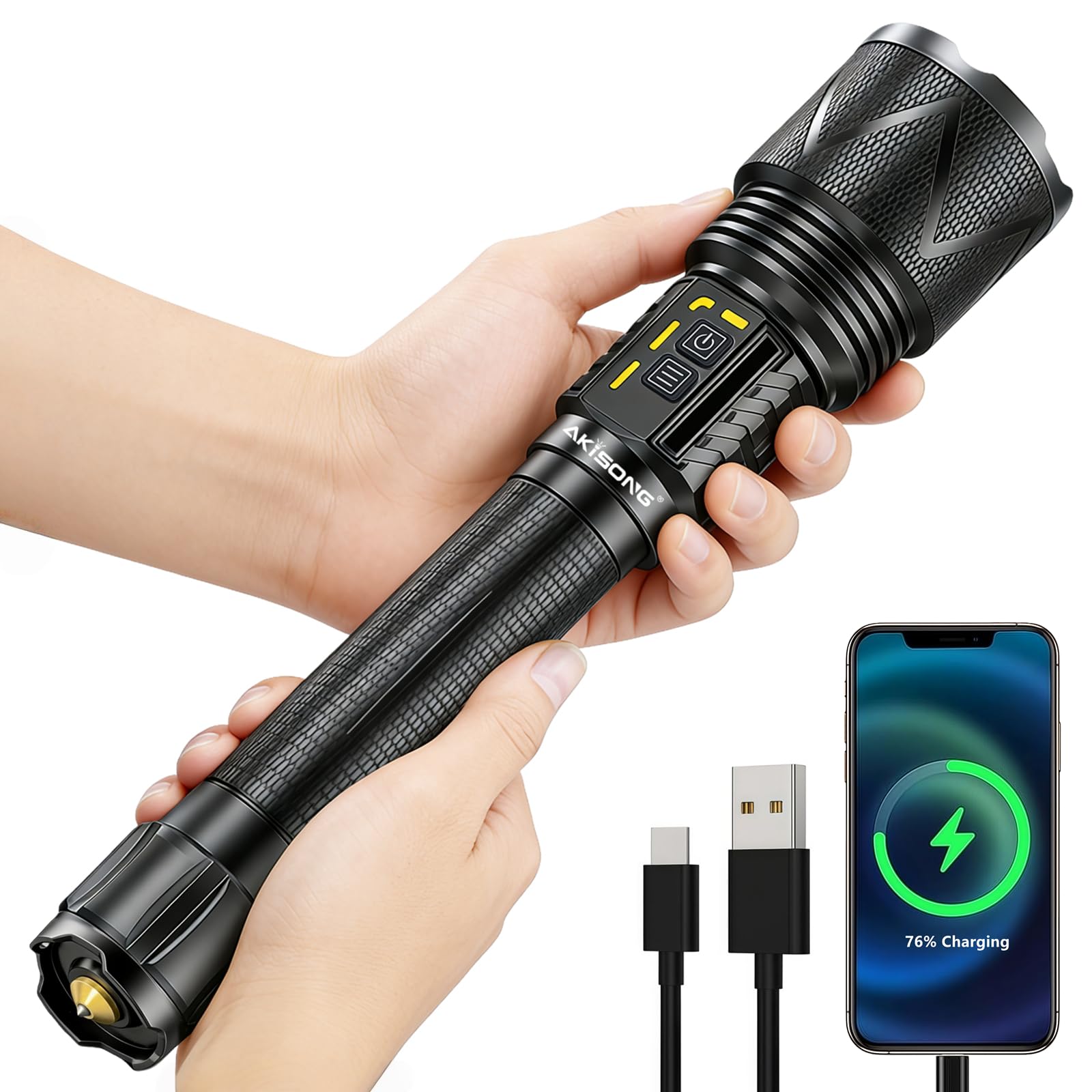 AKISONG 70W tactical flashlight front view for wide-area illumination