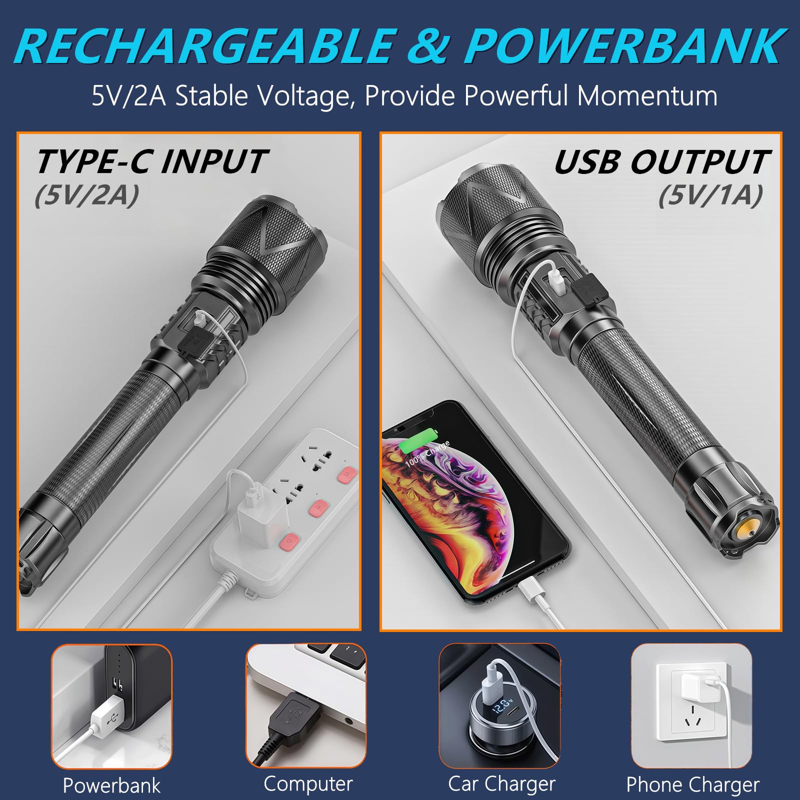 AKISONG 70W flashlight IPX5 waterproof in rain