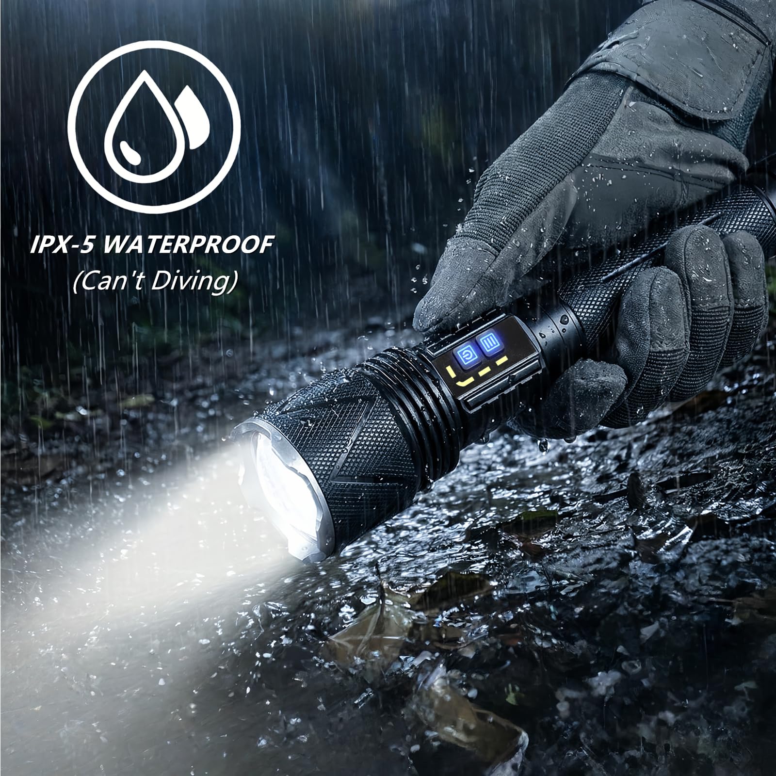 AKISONG 70W flashlight packaging with batteries and accessories