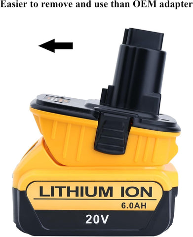 Akkopower 20V max battery insert showing secure seating inside the 18V tool for steady power.