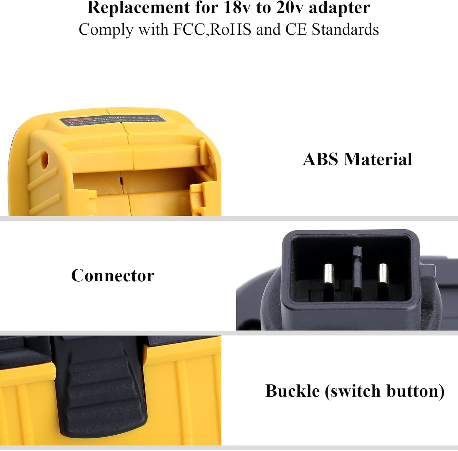 Akkopower DCA1820 compatibility chart illustrating broad Dewalt battery and tool support.