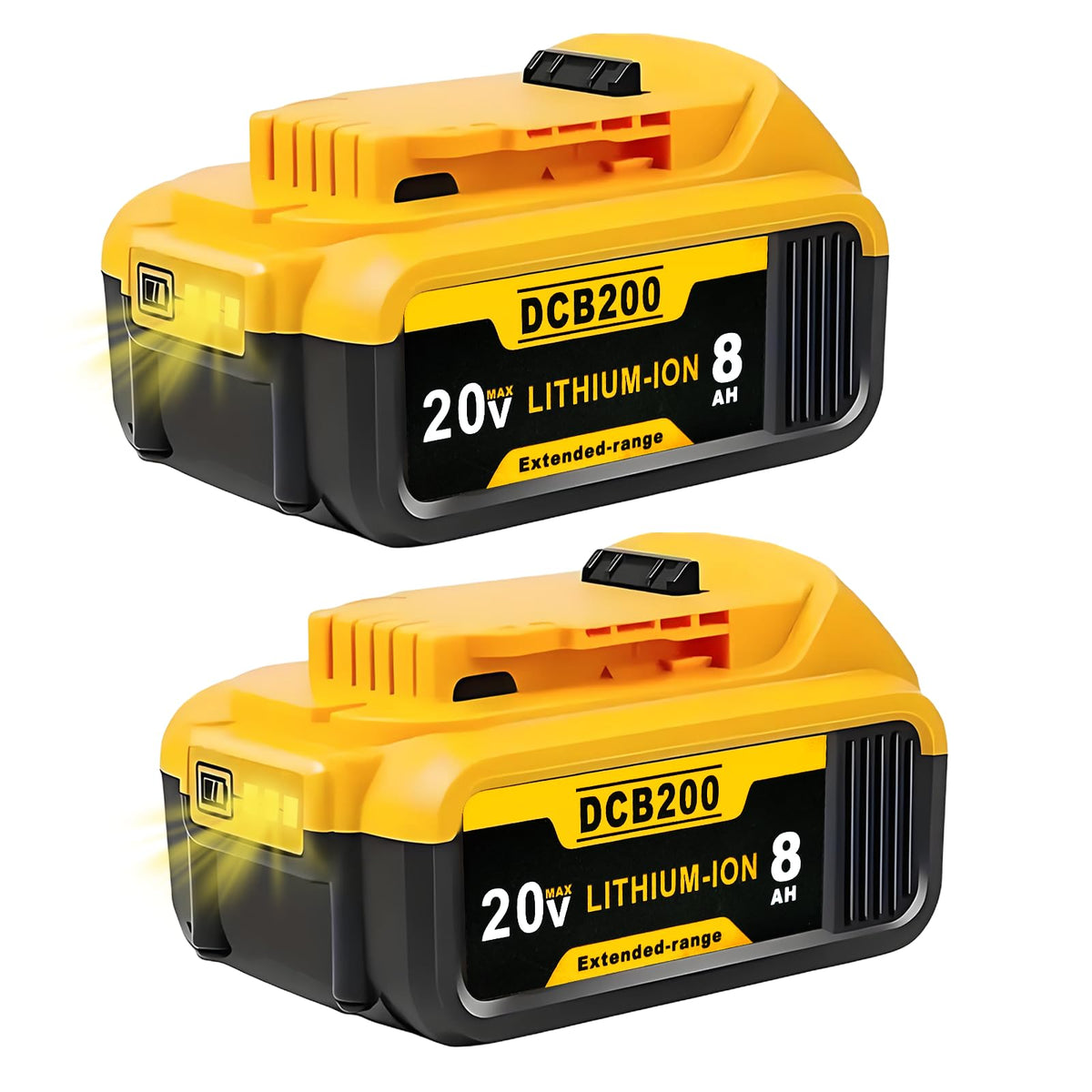 Akkopower 8.0Ah Dewalt battery exterior shows high capacity for longer runtimes.