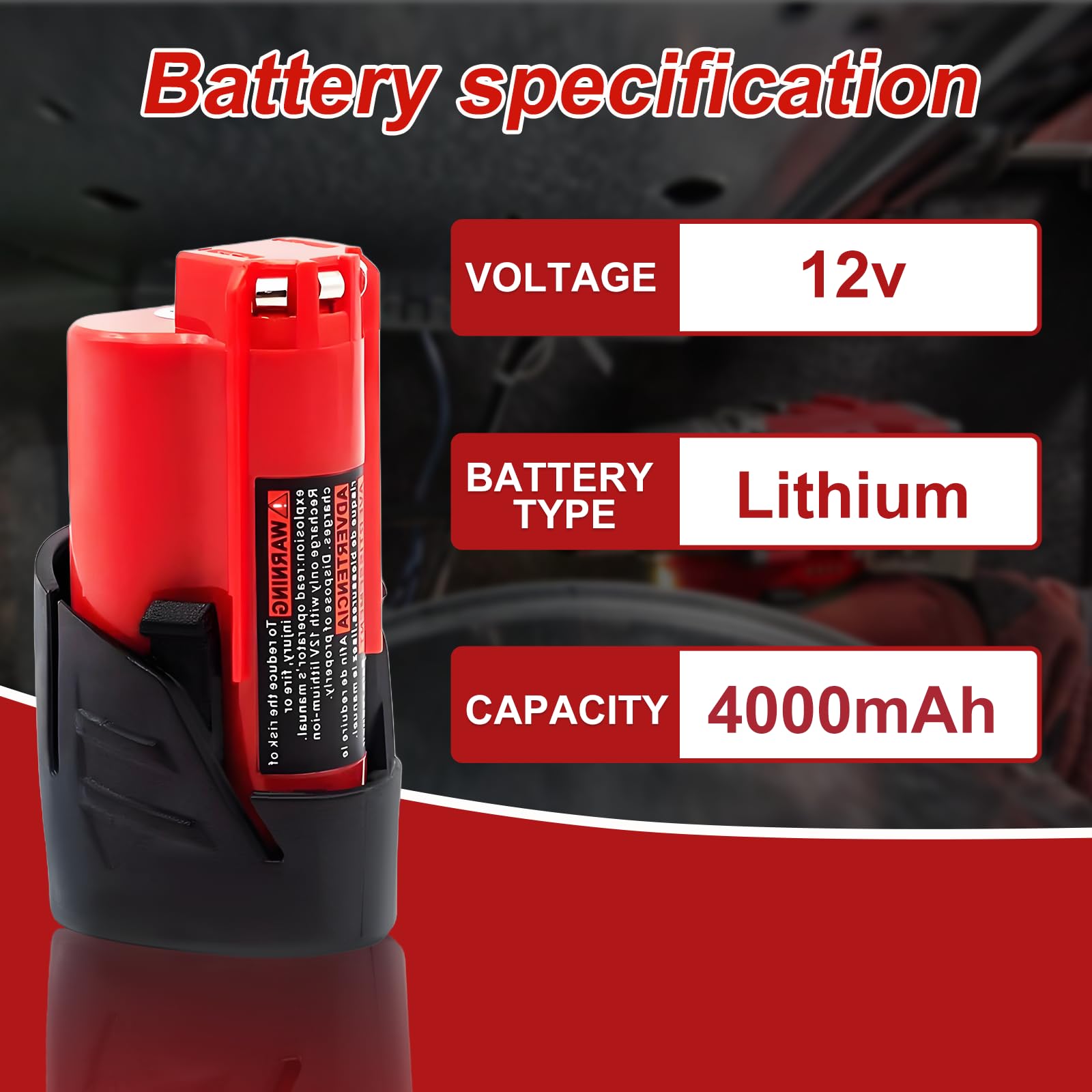 Akkopower 12V 4.0Ah battery close-up highlights capacity