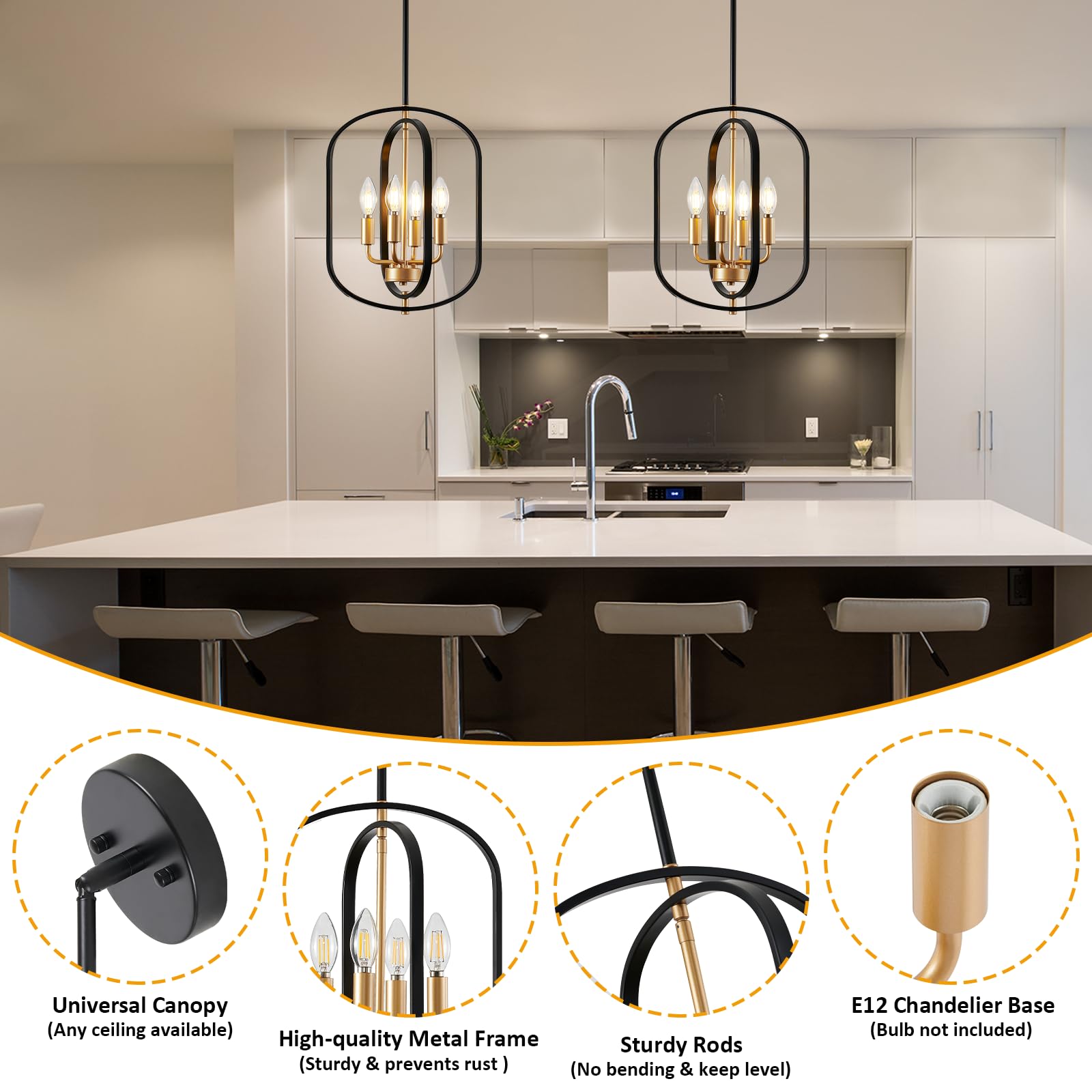 AKLMXCG entryway chandelier in black and gold for welcoming foyer lighting