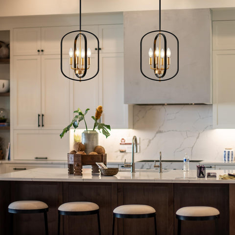 AKLMXCG four-light dining fixture provides bright, even illumination