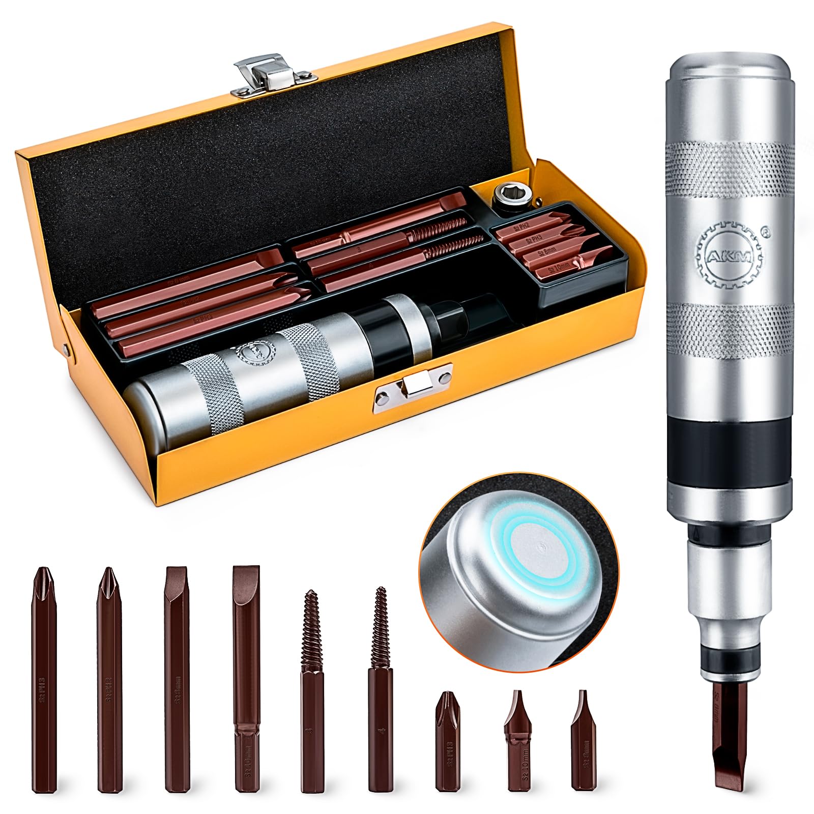 AKM impact driver with 1/2 receiver for versatile fastener work