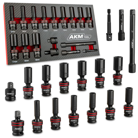 AKM TOOL universal impact socket with swivel head reaching tight bolts.