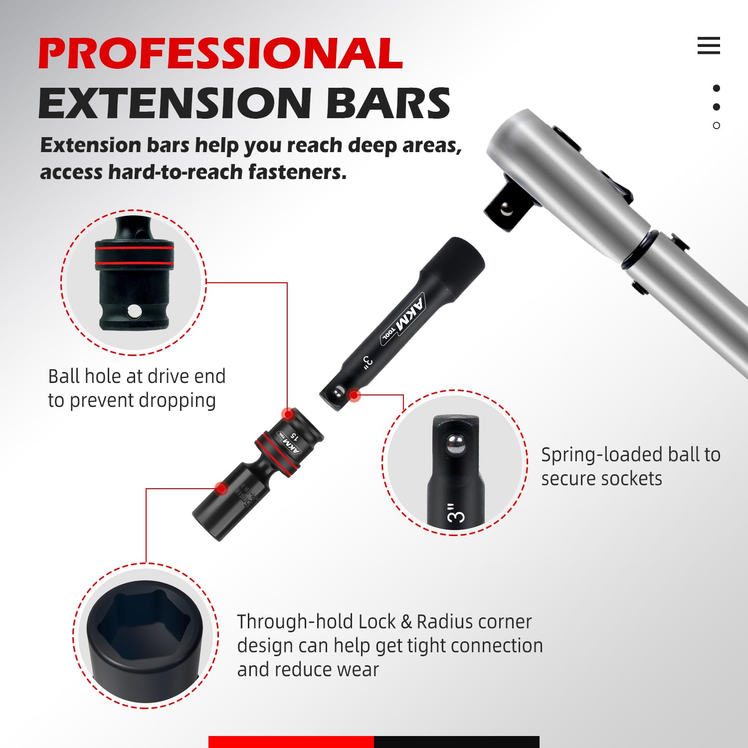 AKM TOOL metric 8-19mm sockets for common fasteners.