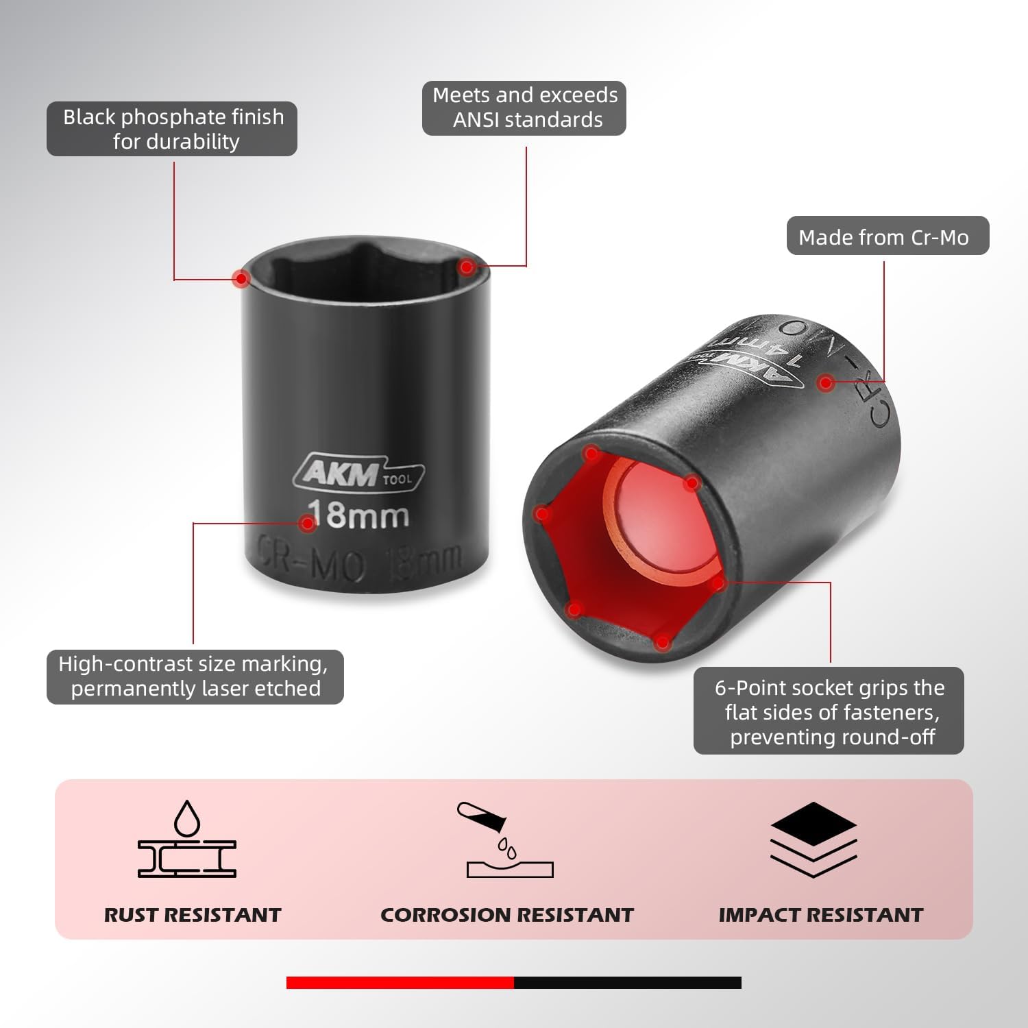 AKM TOOL-radius corner design reduces wear on fasteners.
