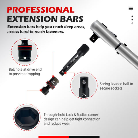 AKM TOOL sockets 8-24mm with 6-point design resisting rounding under torque.