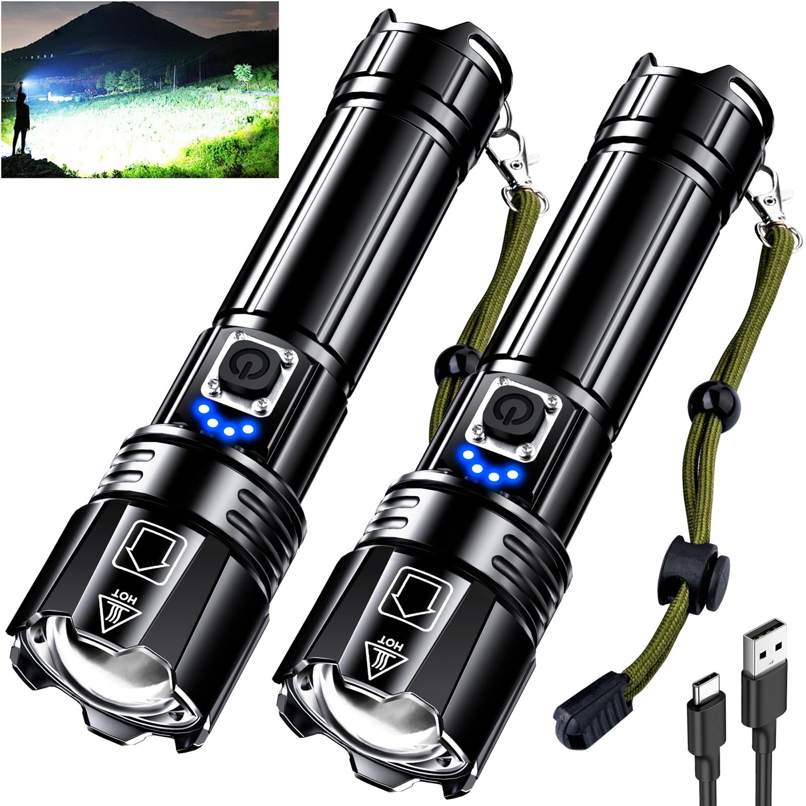 AKNEAR flashlight with 99,000-lumen beam for broad outdoor visibility