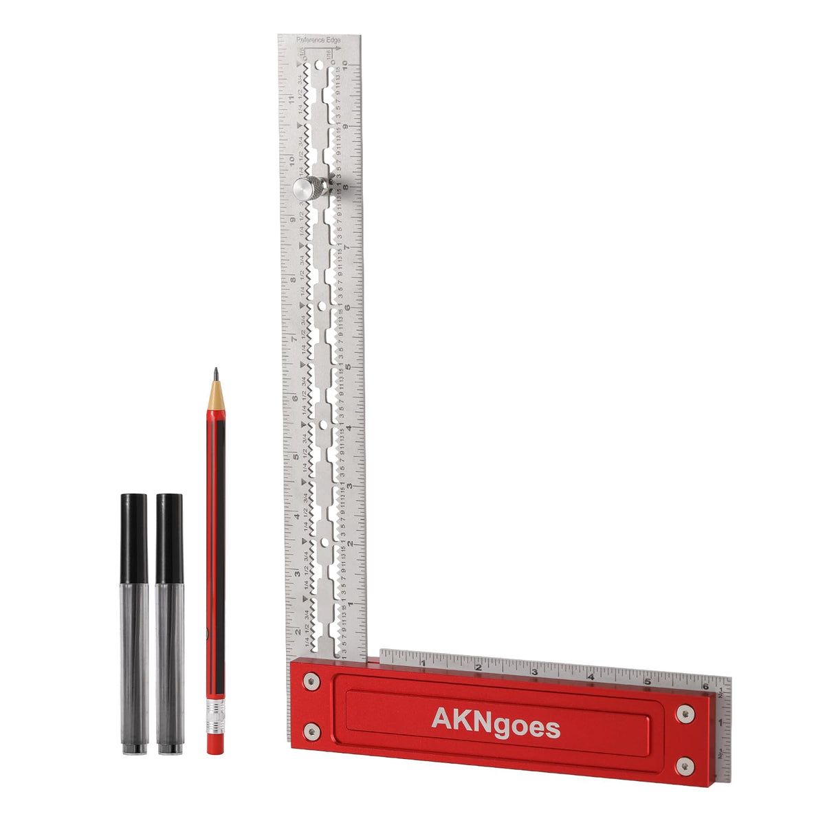AKNgoes Precision Square full view showing steel blade for accurate carpentry layouts.