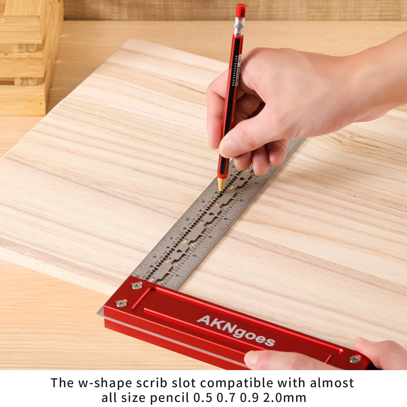 AKNgoes Precision Square scribe notches spaced 1/16 inch for precise marking.