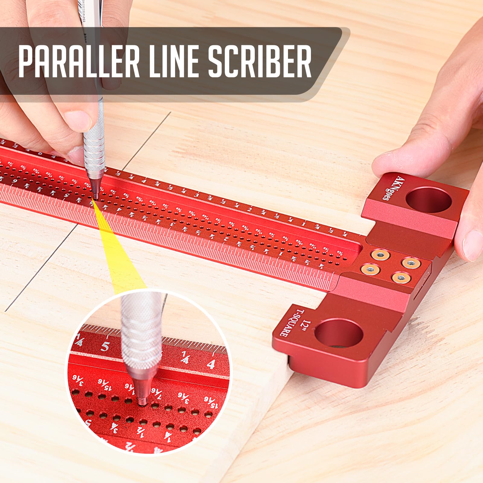 AKNgoes Scriber T-Square 1/16in holes enable precise marks.