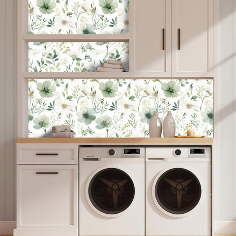 Akodm renter-friendly floral wallpaper applied to a bedroom accent wall