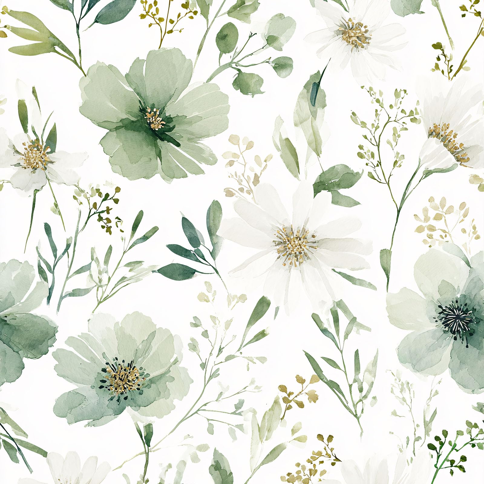 Akodm sage green floral peel-and-stick wallpaper close-up for a calming bedroom accent