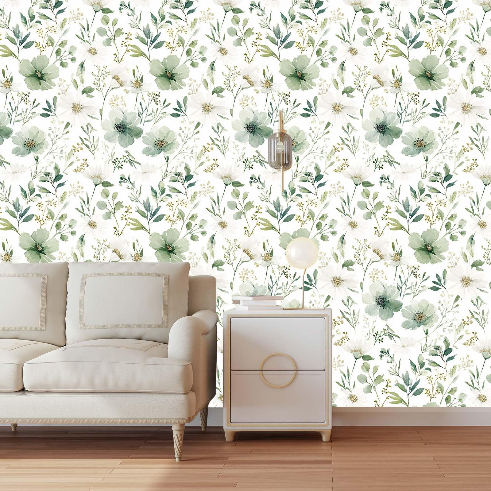 Akodm self-adhesive wallpaper showing watercolor leaves, ideal for renter-friendly updates