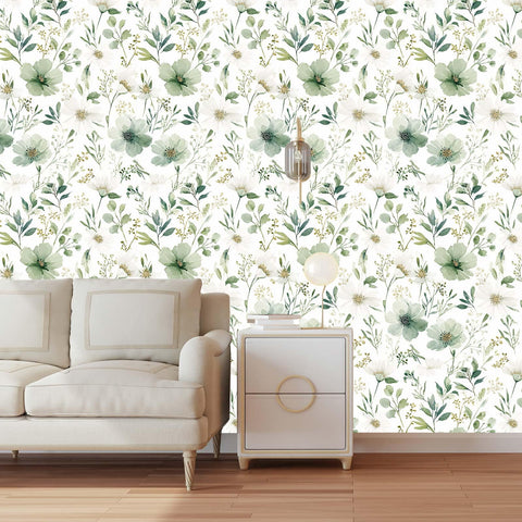 Akodm self-adhesive wallpaper showing watercolor leaves, ideal for renter-friendly updates