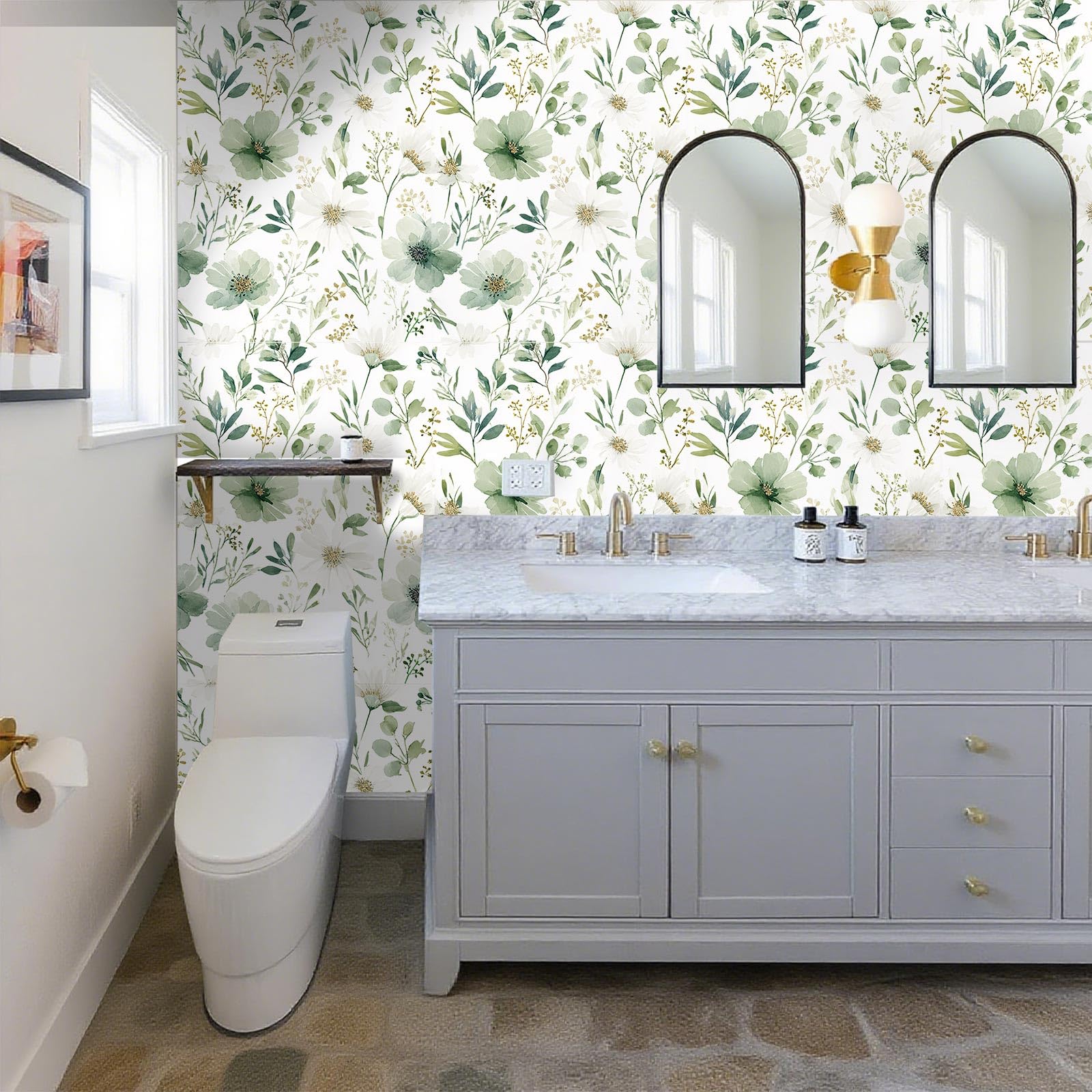 Akodm green floral print wallpaper, waterproof and fade-resistant for long-lasting mood