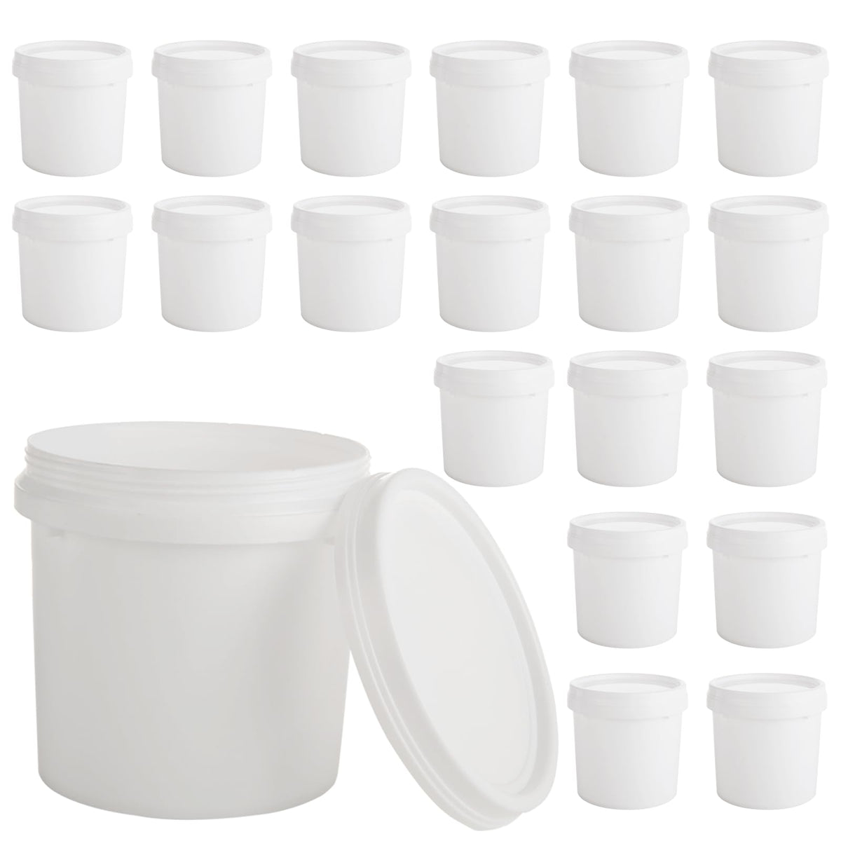 AKOLAFE 20-pack paint buckets with lids for organized project storage and reuse.