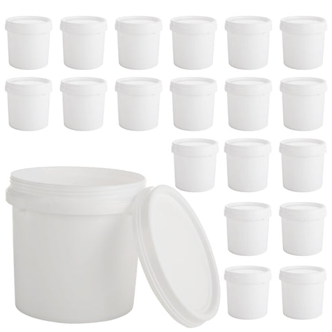 AKOLAFE 20-pack paint buckets with lids for organized project storage and reuse.