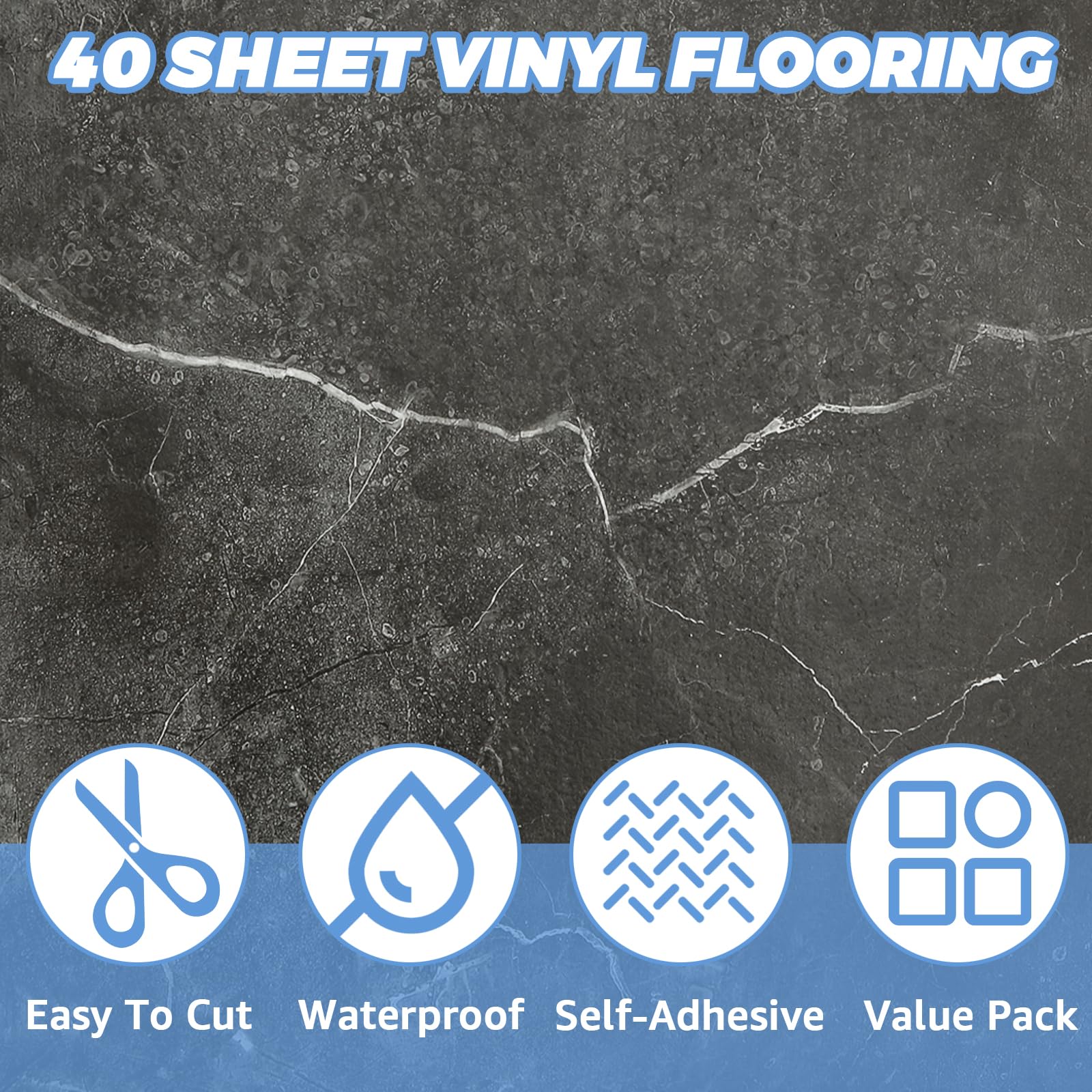 AKOLAFE vinyl flooring 40-sheets pack spread to illustrate coverage