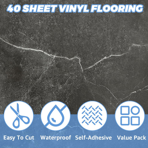 AKOLAFE vinyl flooring 40-sheets pack spread to illustrate coverage