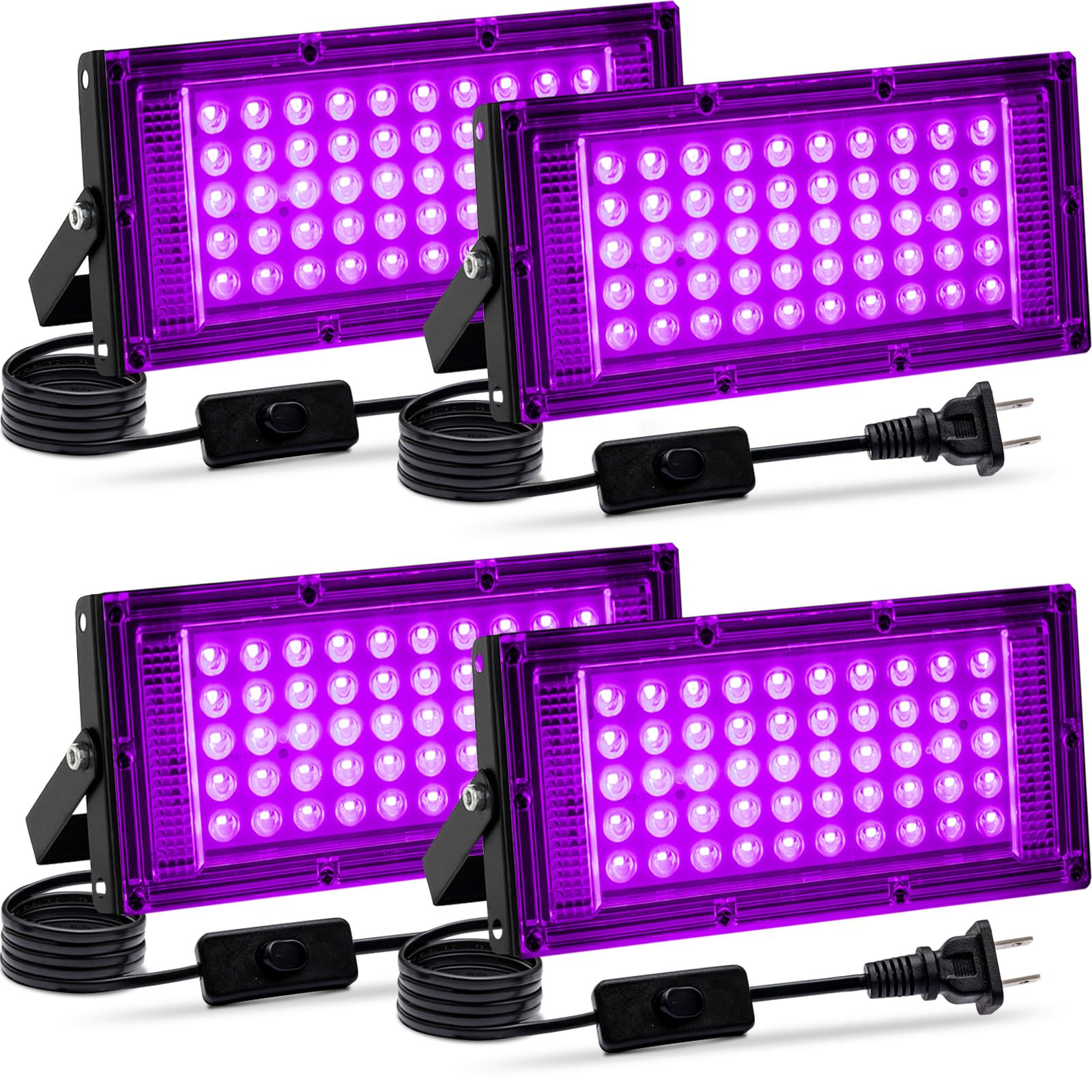 Akpgf 4 Pack 50W blacklight front view for compact indoor glow parties.
