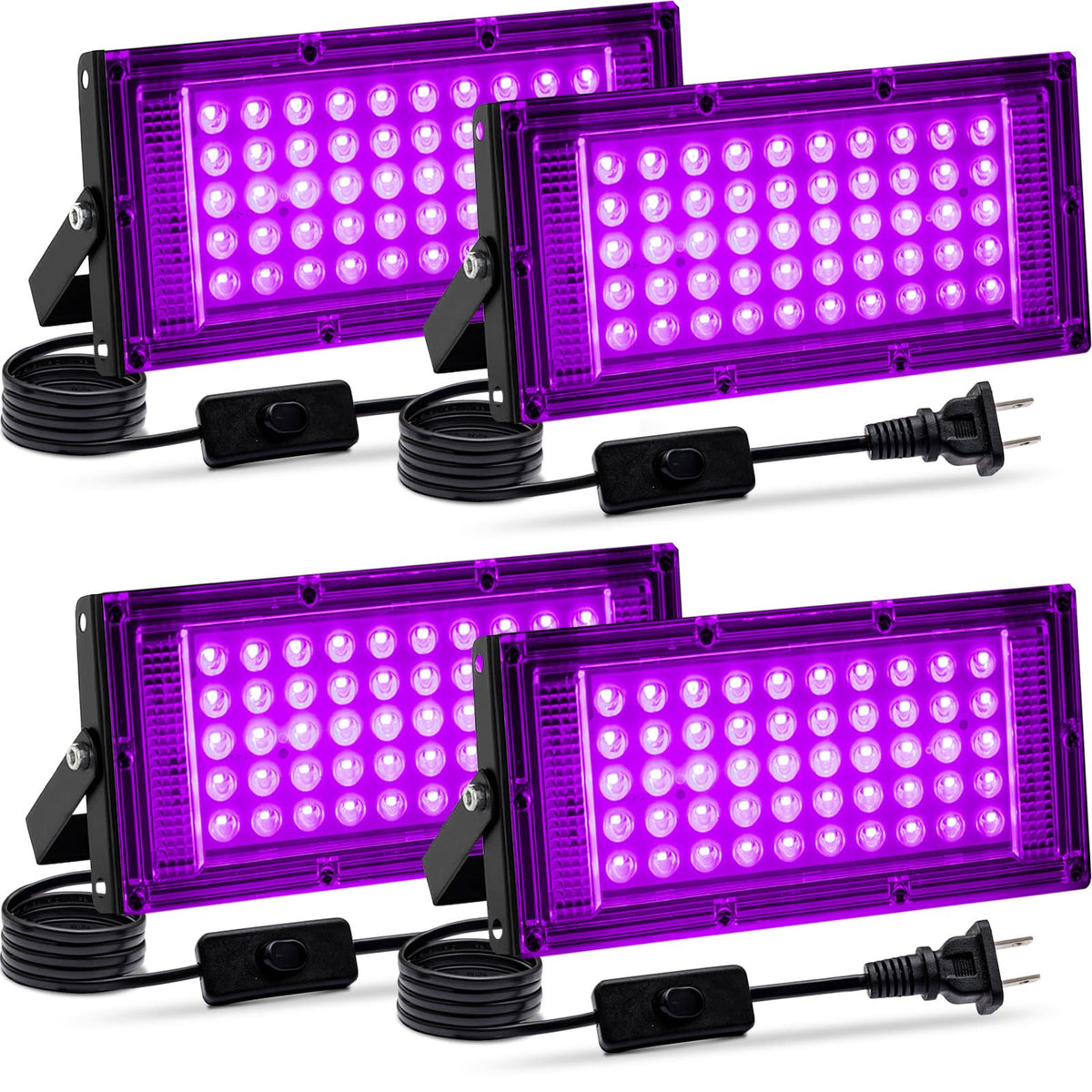 Akpgf 4 Pack 50W blacklight front view for compact indoor glow parties.
