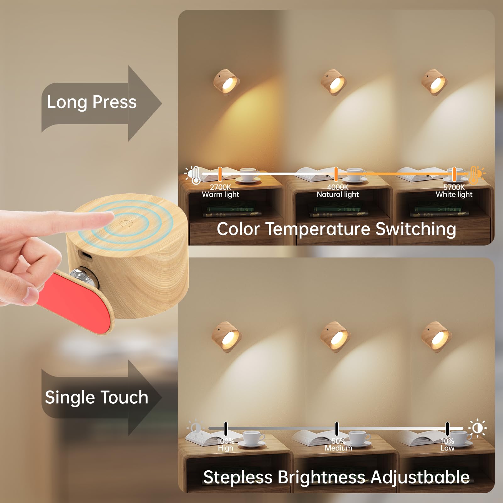 AKSDA wall light with 3 color modes for calm study and resting spaces