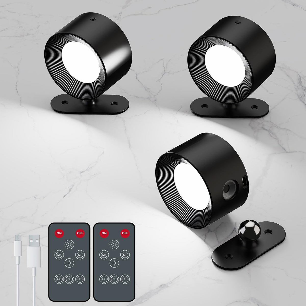 AKSDA 3Pack battery wall sconce front view for cordless bedroom lighting