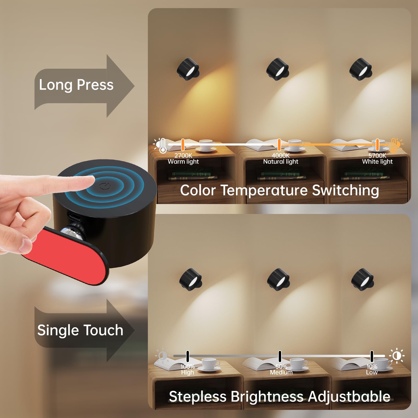 AKSDA 3Pack battery wall sconce 360-degree rotation for flexible lighting