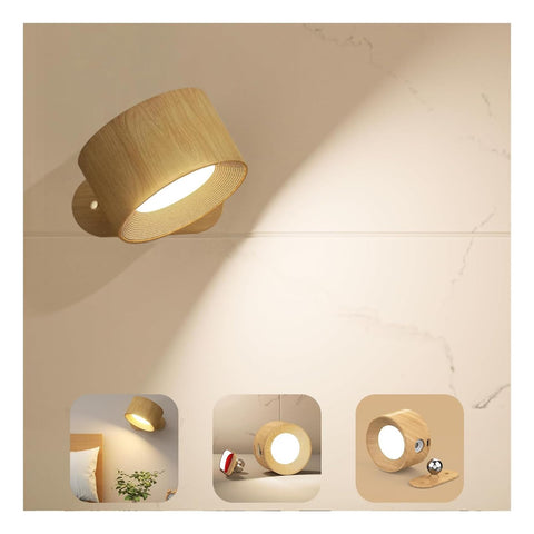 AKSDA battery wall light with 360° rotation for flexible lighting options.