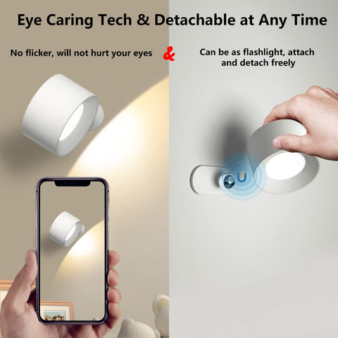 AKSDA cordless wall light showing three brightness levels for task lighting