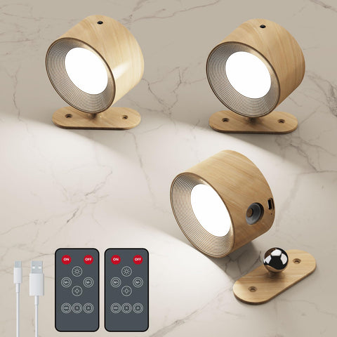 AKSDA battery wall sconce with wood finish, cordless lighting for bedrooms