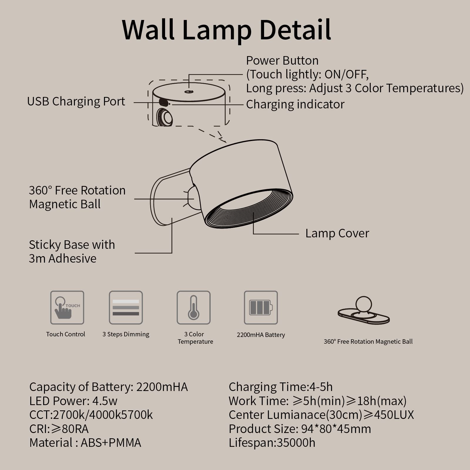 AKSDA LED reading light with 360° magnetic ball for versatile angle control
