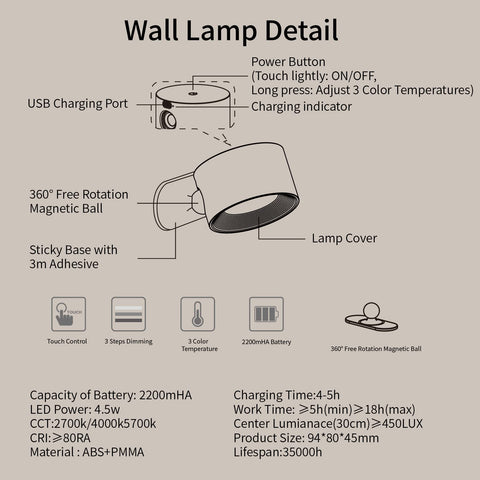 AKSDA LED reading light with 360° magnetic ball for versatile angle control