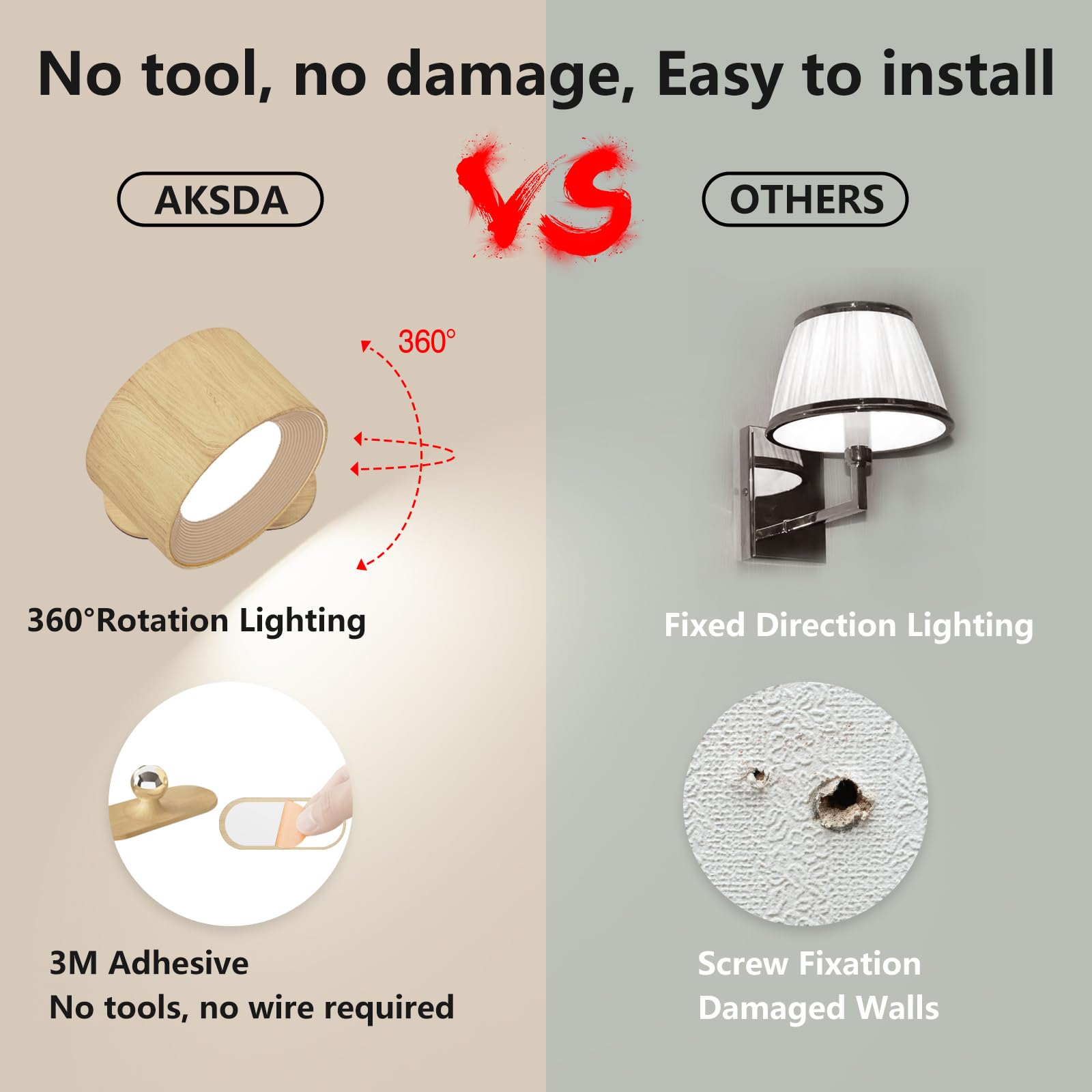 AKSDA touch-control cordless lamp for quick brightness adjustment.