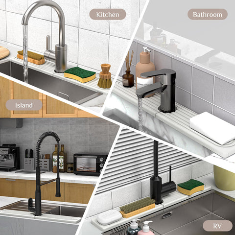 AKUVU easy-cleaning faucet mat keeps the surrounding area tidy and low maintenance.