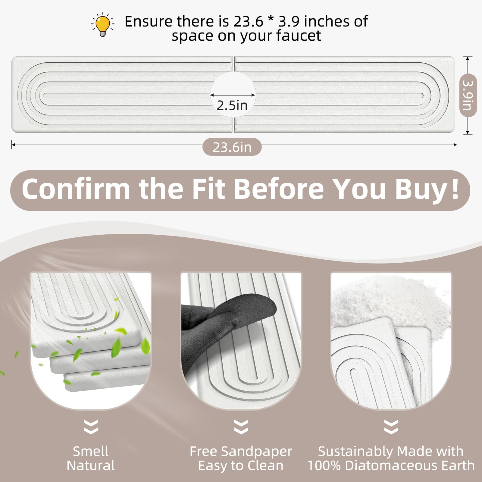 AKUVU faucet mat demonstrates quick-dry surface protecting the counter from moisture.