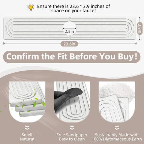 AKUVU faucet mat demonstrates quick-dry surface protecting the counter from moisture.