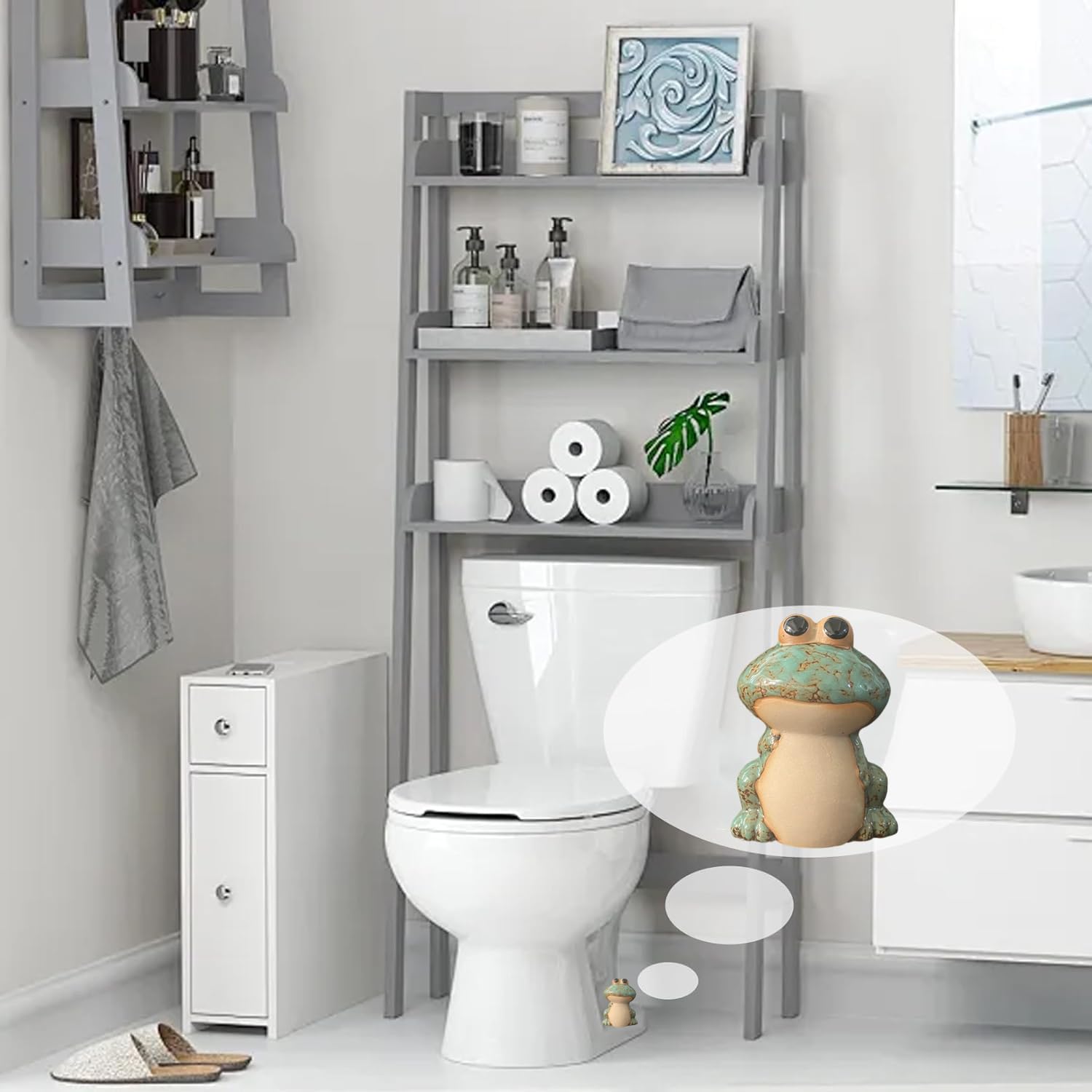 AKV green bathroom frog cap – adds decorative touch while hiding unsightly bolts.