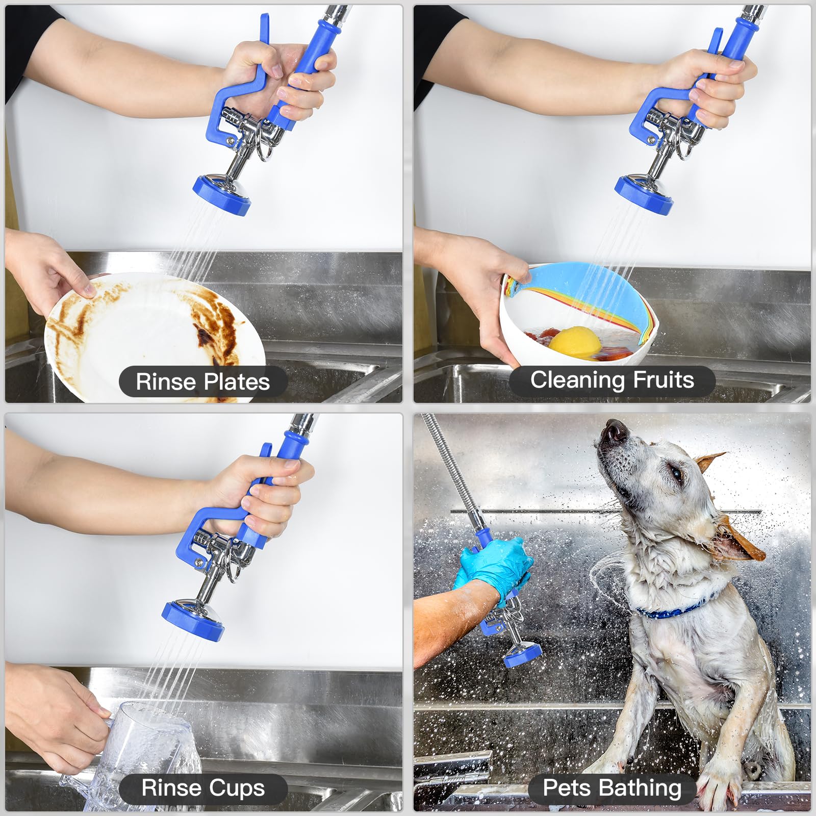 Akwadu high-pressure dish sprayer in blue boosts kitchen workflow.