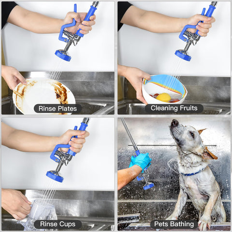 Akwadu high-pressure dish sprayer in blue boosts kitchen workflow.