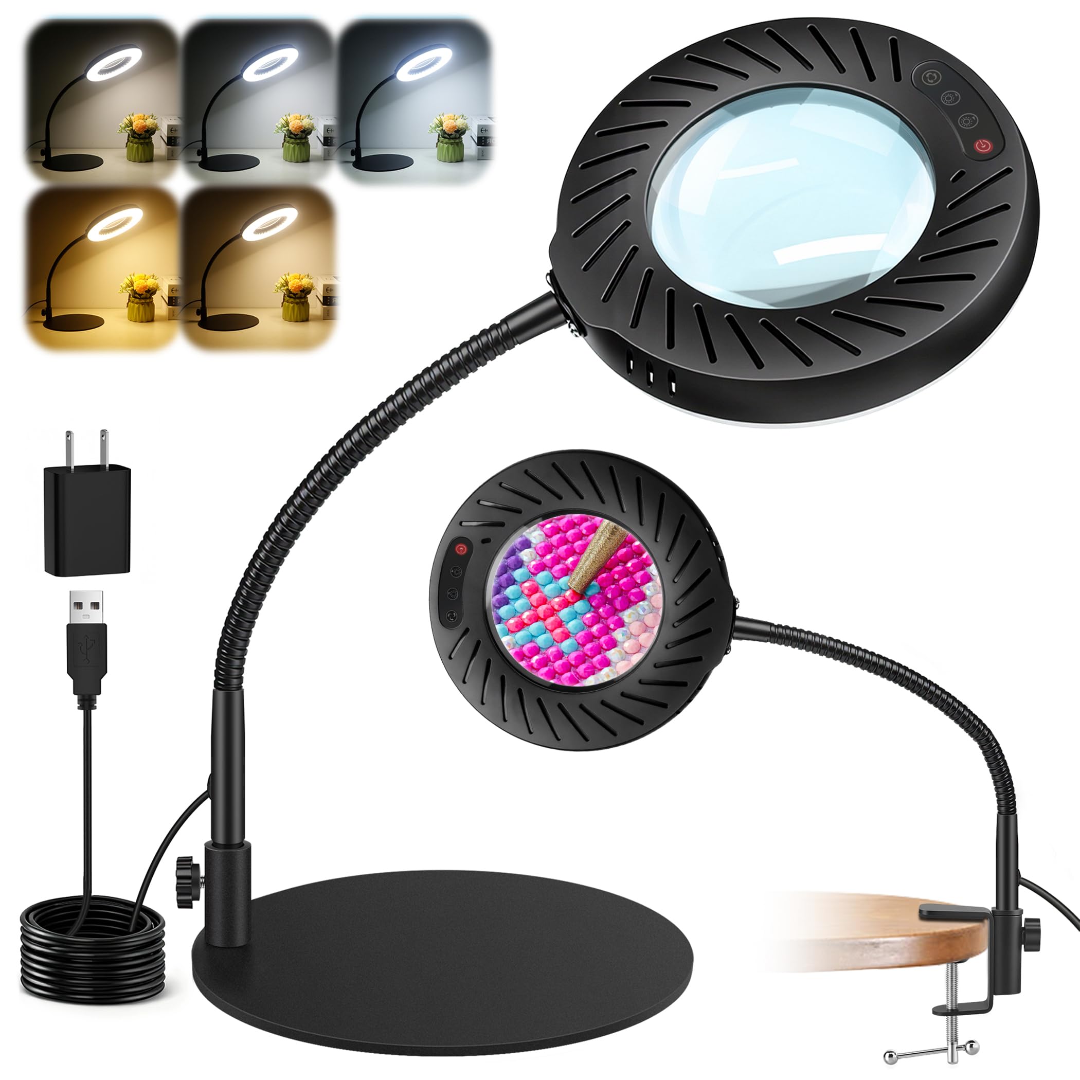 Akynite 12X magnifying glass with LED ring for shadow-free detail work
