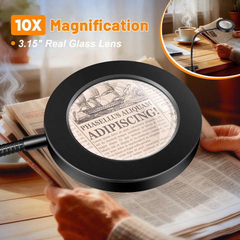 Akynite clip-on desk-lamp magnifier provides hands-free lighting.