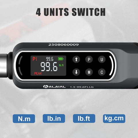 ALAIAL torque wrench on motorcycle wheel with real-time torque readouts