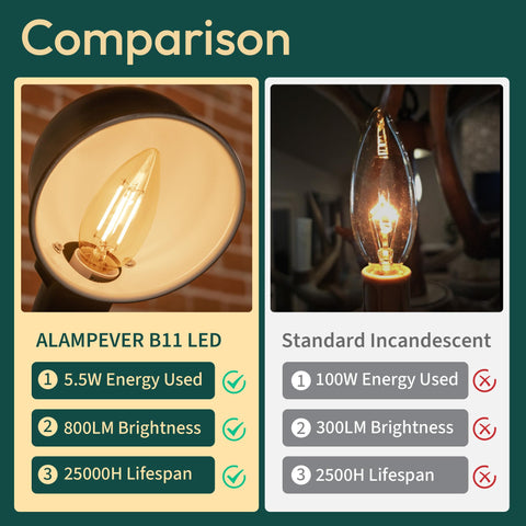 ALAMPEVER energy-efficient 5.5W bulb substitutes 100W incandescent savings.