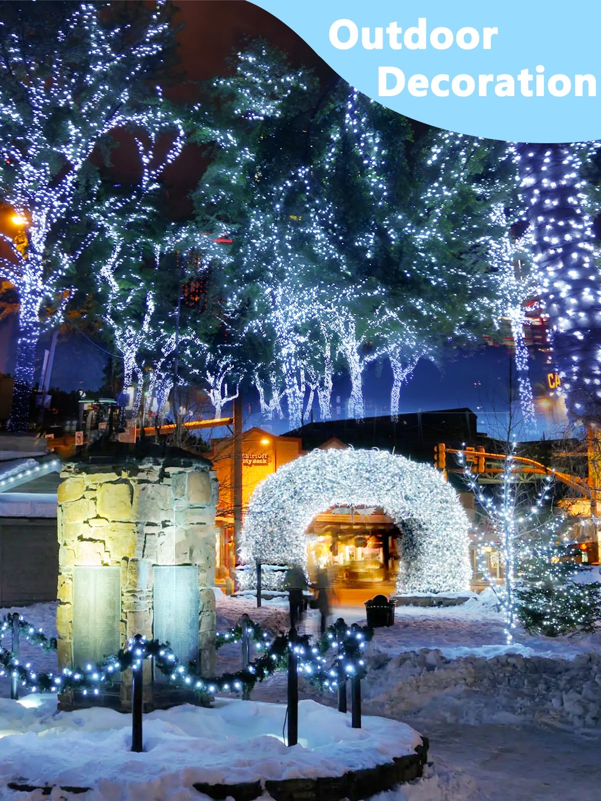 Albelt indoor/outdoor decor on tree or wall creates warm ambiance